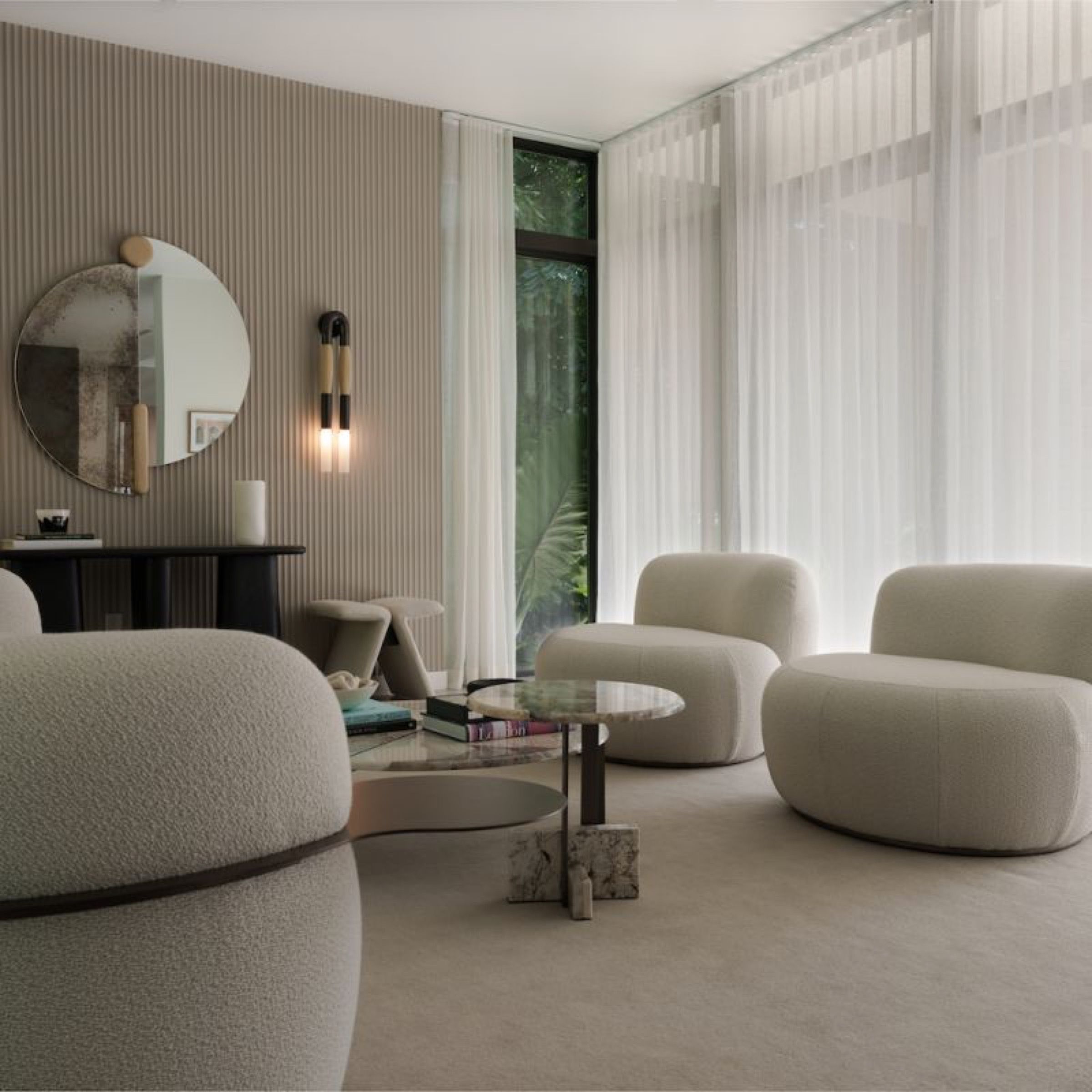 Living room with sculptural seating, Cocoplum, Coral Gables